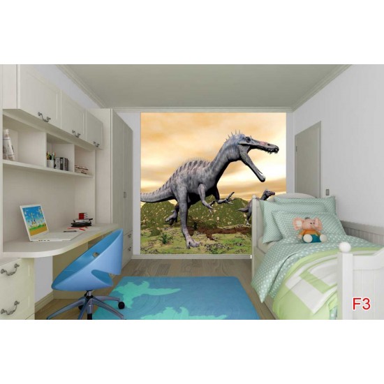 Wall mural dinosaurs beige background midst cliffs Wall mural dinosaurs beige background midst cliffs