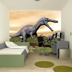 Wall mural dinosaurs beige background midst cliffs Wall mural dinosaurs beige background midst cliffs