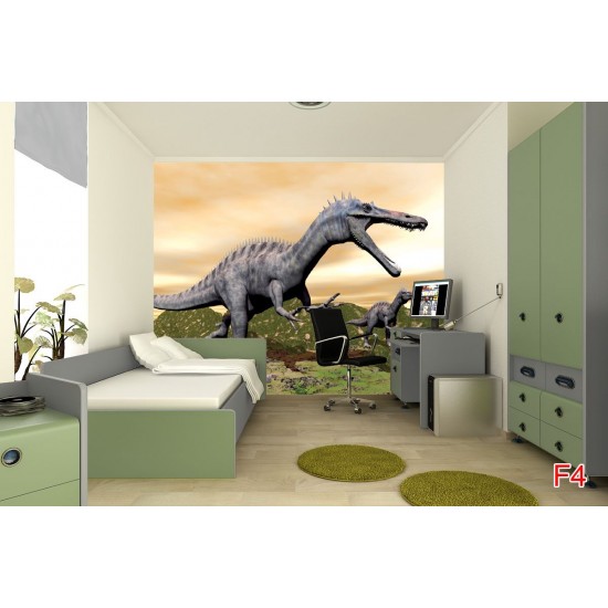 Wall mural dinosaurs beige background midst cliffs Wall mural dinosaurs beige background midst cliffs