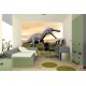 Wall mural dinosaurs beige background midst cliffs Wall mural dinosaurs beige background midst cliffs