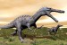 Wall mural dinosaurs beige background midst cliffs