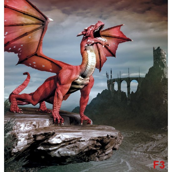 Wall murals 3D red dragon on background mystical castle