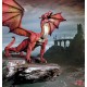 Wall murals 3D red dragon on background mystical castle