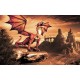 Wall murals 3D red dragon on background mystical castle