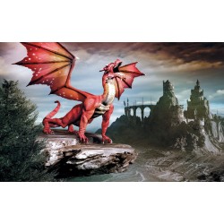 Wall murals 3D red dragon on background mystical castle Wall murals 3D red dragon on background mystical castle
