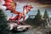 Wall murals 3D red dragon on background mystical castle