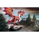 Wall murals 3D red dragon on background mystical castle