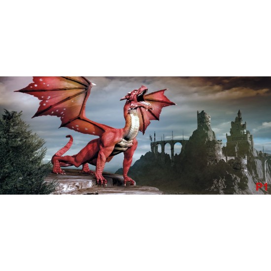 Wall murals 3D red dragon on background mystical castle