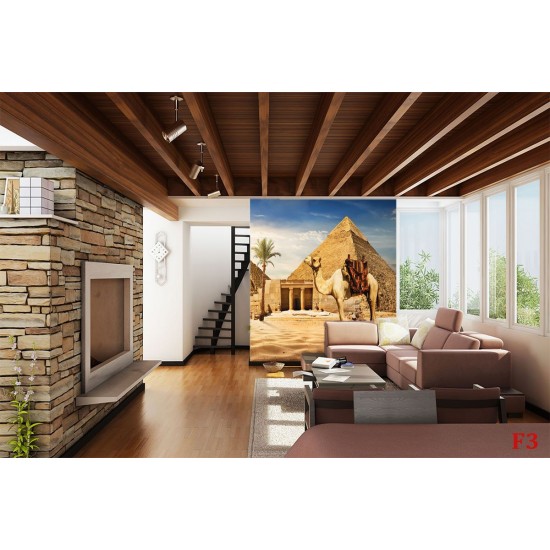Wall mural view of camel and pyramids in desert Wall mural view of camel and pyramids in desert