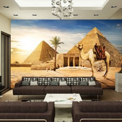 Wall mural view of camel and pyramids in desert Wall mural view of camel and pyramids in desert