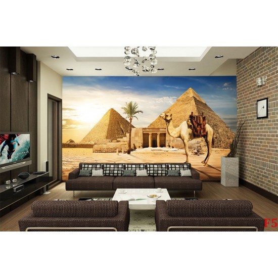 Wall mural view of camel and pyramids in desert Wall mural view of camel and pyramids in desert