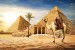Wall mural view of camel and pyramids in desert