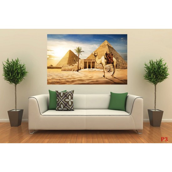 Wall mural view of camel and pyramids in desert Wall mural view of camel and pyramids in desert