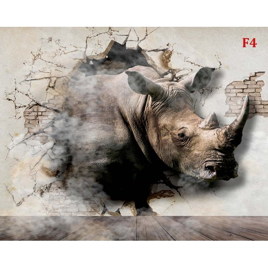 Wall murals 3D broken wall plaster with rhino