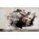 Wall murals 3D broken wall plaster with rhino