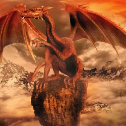 Wall mural red dragon in mountain background