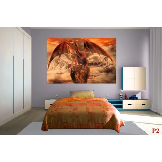 Wall mural red dragon in mountain background Wall mural red dragon in mountain background
