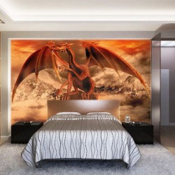 Wall mural red dragon in mountain background Wall mural red dragon in mountain background