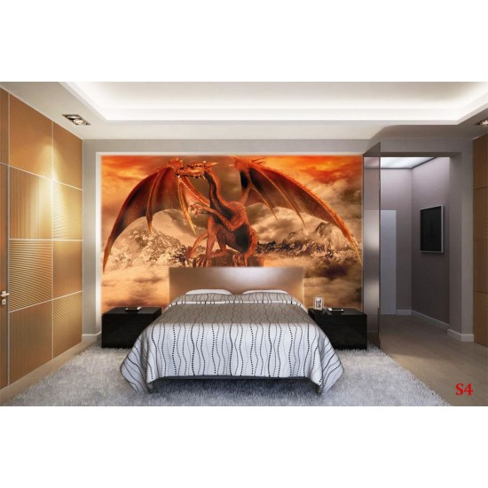 Wall mural red dragon in mountain background Wall mural red dragon in mountain background