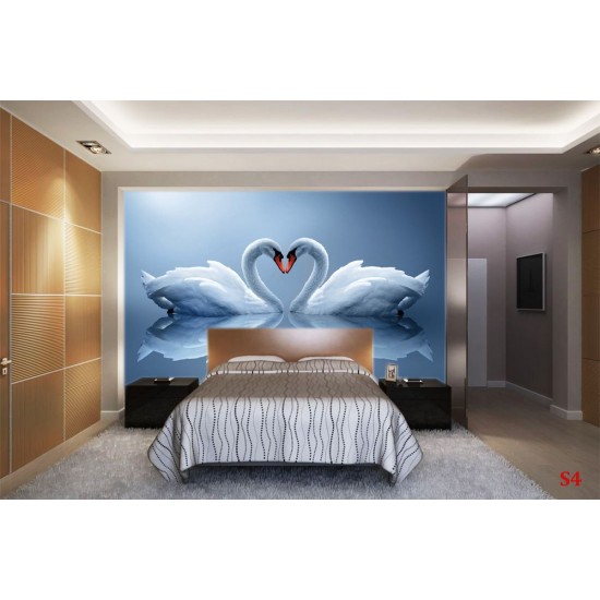 Photo mural swan couple in mirror view in 2 colors