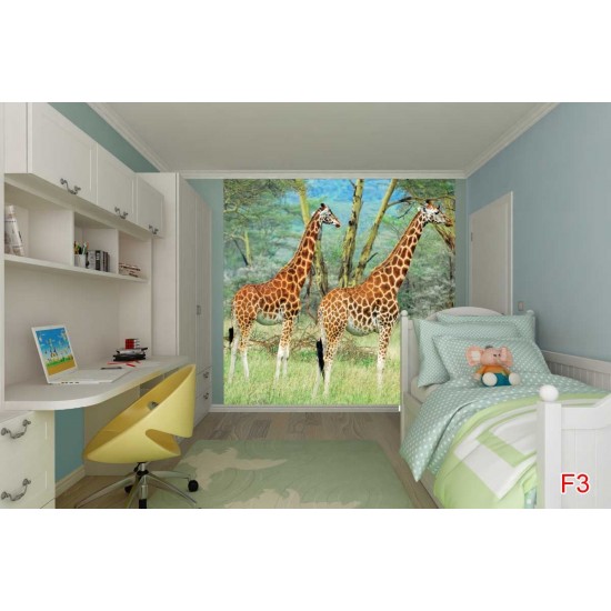 Wall mural couple giraffe on painted background Wall mural couple giraffe on painted background