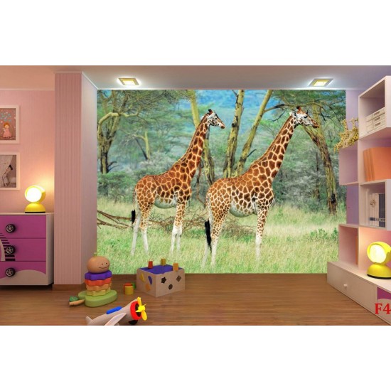 Wall mural couple giraffe on painted background Wall mural couple giraffe on painted background