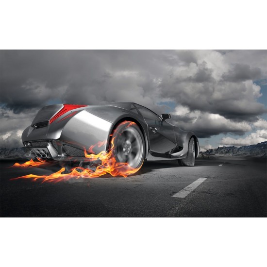 Wallpapers mural grey sports car in flames Wallpapers mural grey sports car in flames