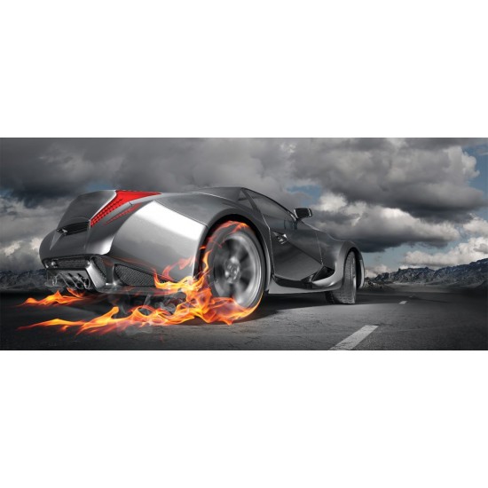 Wallpapers mural grey sports car in flames Wallpapers mural grey sports car in flames