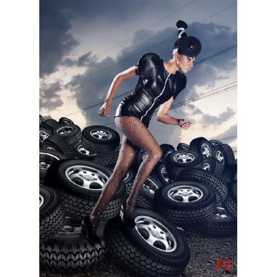Wallpapers woman with background of tires