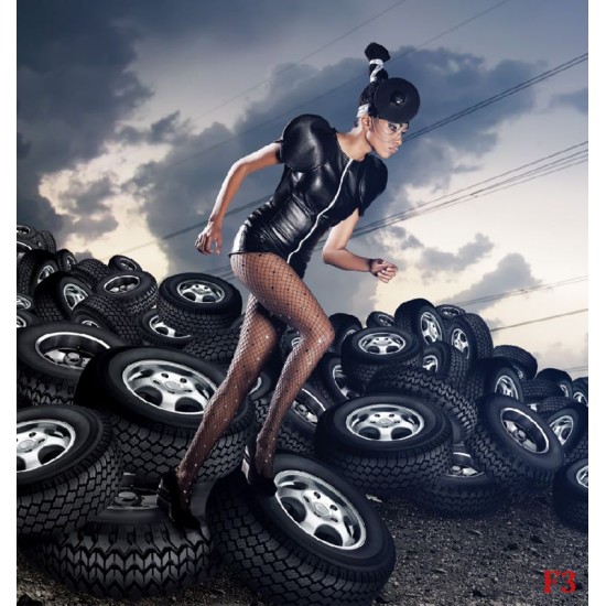 Wallpapers woman with background of tires