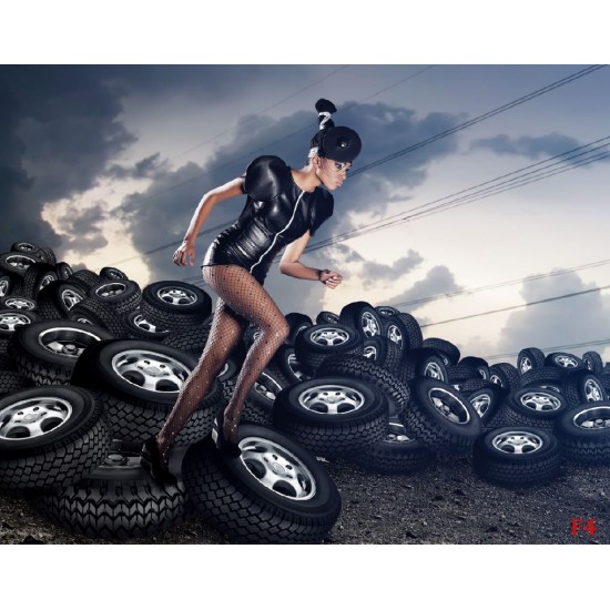 Wallpapers woman with background of tires