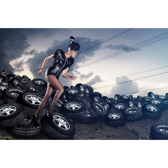 Wallpapers woman with background of tires