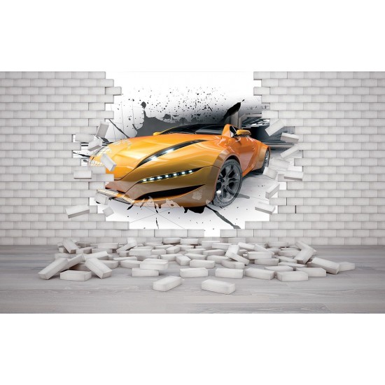 Wallpapers car broken in brick wall in 2 variants Wallpapers car broken in brick wall in 2 variants