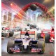 Wall mural 3d collage with rally cars and skyscrapers