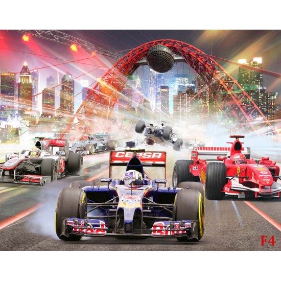 Wall mural 3d collage with rally cars and skyscrapers