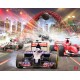 Wall mural 3d collage with rally cars and skyscrapers