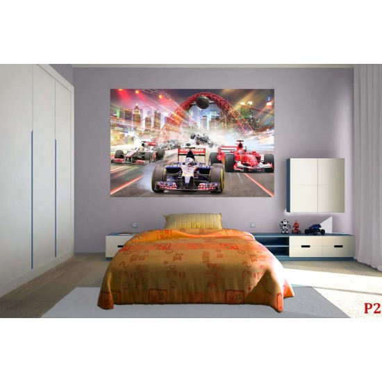 Wall mural 3d collage with rally cars and skyscrapers