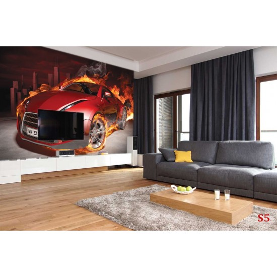 Wallpapers mural red sports car in flames Wallpapers mural red sports car in flames