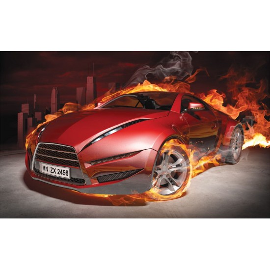 Wallpapers mural red sports car in flames Wallpapers mural red sports car in flames