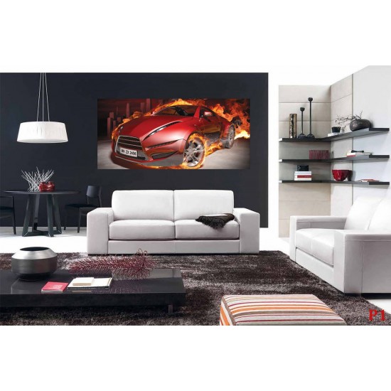 Wallpapers mural red sports car in flames Wallpapers mural red sports car in flames