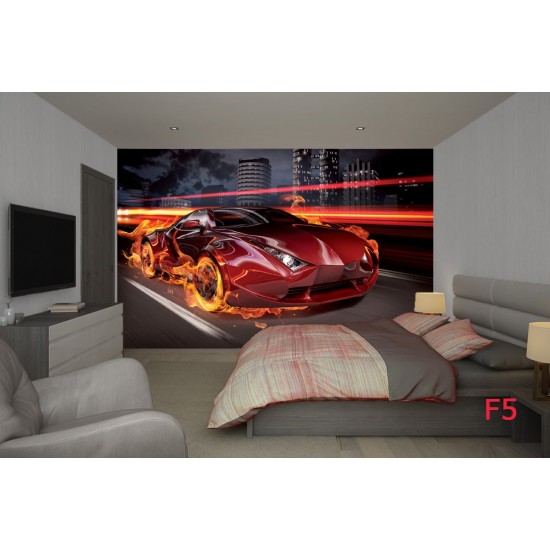 Wallpapers mural sports car in flames Wallpapers mural sports car in flames