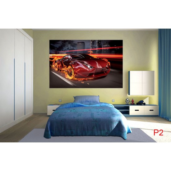 Wallpapers mural sports car in flames Wallpapers mural sports car in flames