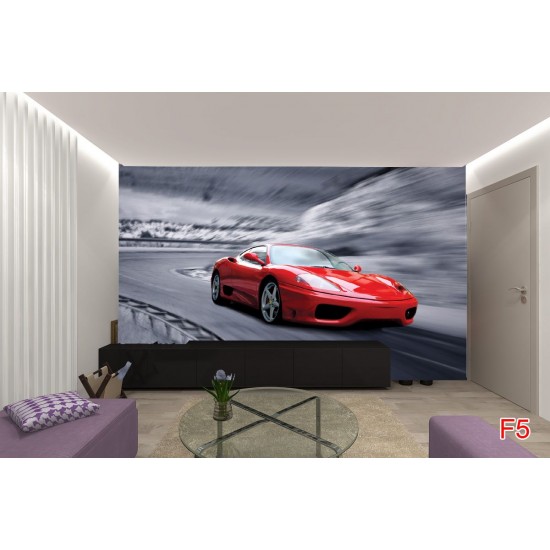 Wall mural black sport car on grey background Wall mural black sport car on grey background