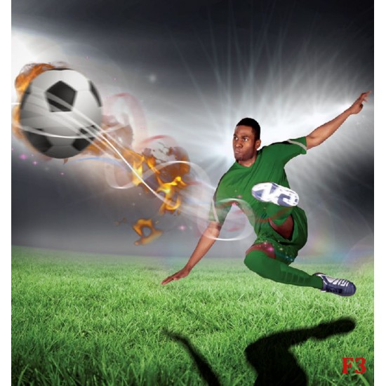 Photo mural football player with ball on dark gray background