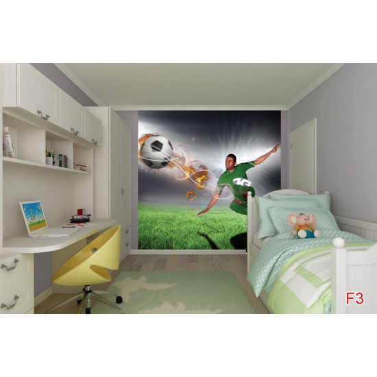 Photo mural football player with ball on dark gray background