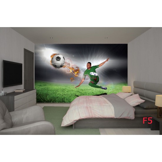 Photo mural football player with ball on dark gray background