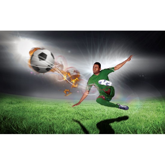Photo mural football player with ball on dark gray background
