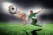 Photo mural football player with ball on dark gray background
