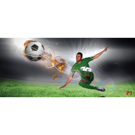 Photo mural football player with ball on dark gray background