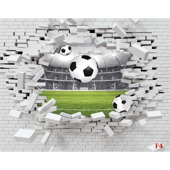 Photo mural broken brick overlooking stadium and ball Photo mural broken brick overlooking stadium and ball